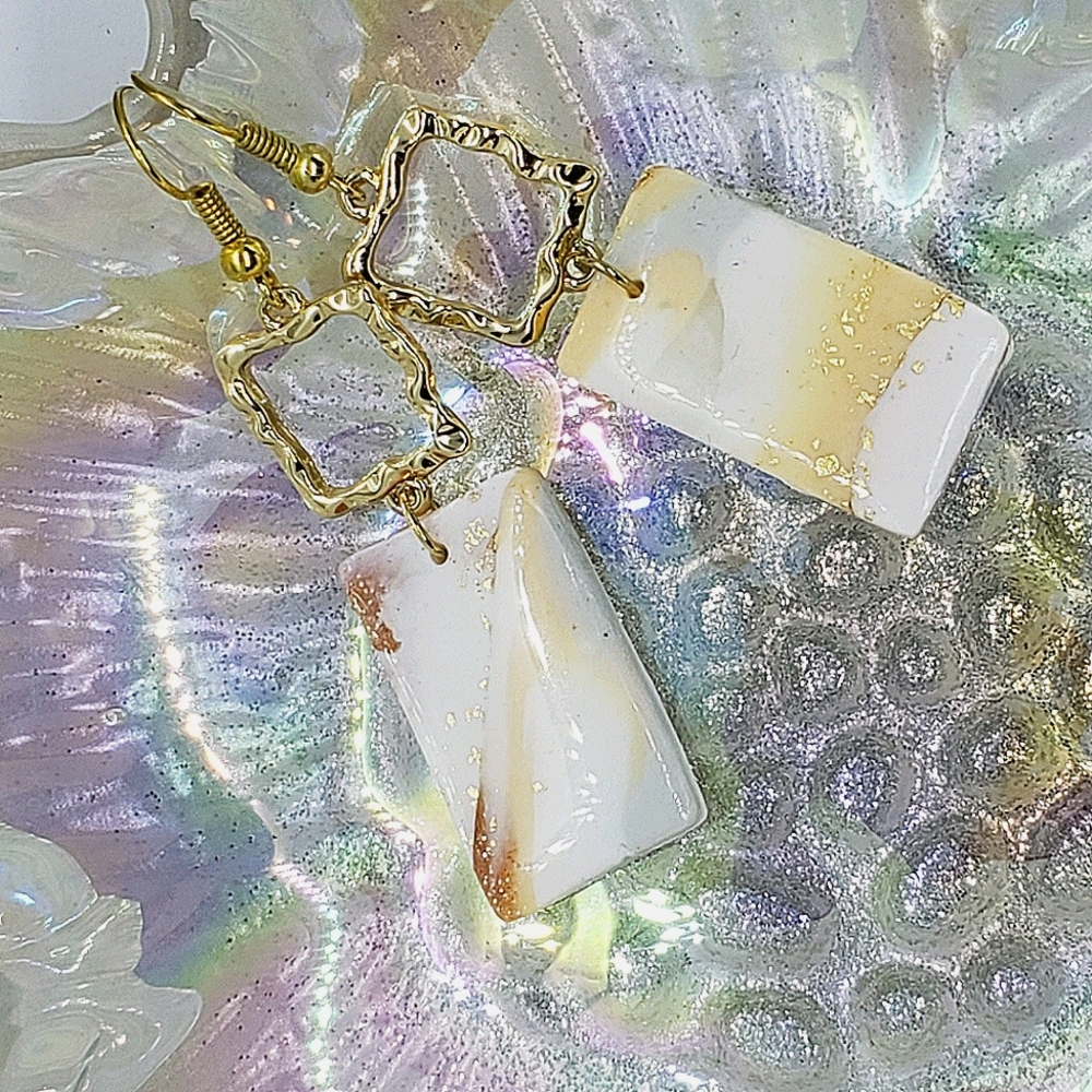 Rectangular acrylic dipped clay earrings